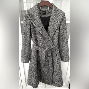 Vtg Saks 5th Ave Black Label Herringbone Wool Blend Belted Coat (Like New)